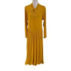 NEW Eloquii Plus Size 16 Mustard Yellow Maxi Dress Cutouts Open Back Long Sleeve